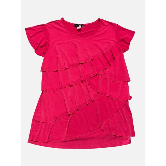 J Lee Size Large Hot Pink Ruffle Tiered Blouse Bold City Chic Statement Top - Picture 8 of 8